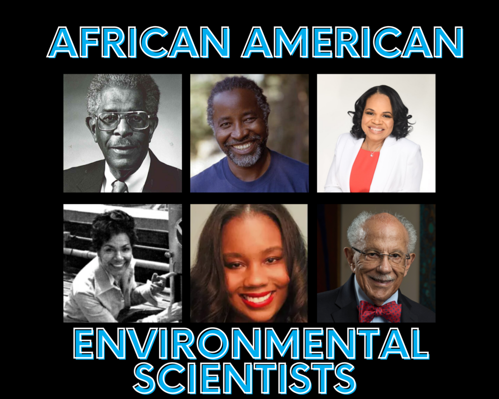 Grid with six headshots and text that says "African American Environmental Scientists."